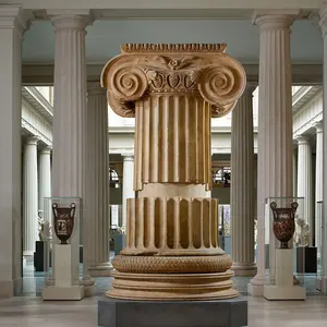 عمود ديكور داخلي من الرخام الروماني بلون بيج قاعدة دعامة تمثال من الرخام الصلب للطبيعة قاعدة