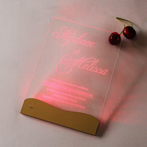 <span class=keywords><strong>Invitation</strong></span> de mariage en acrylique LED claire unique avec 6 lumières différentes et texte gravé avec enveloppe noire pour faire-part de mariage - Product Image 5