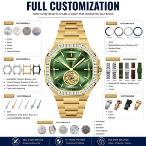 Montre mécanique pour homme de luxe OEM 42 mm, boîtier carré en or, acier inoxydable, cadran vert, montre automatique, cristal saphir - Product Image 2