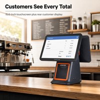 Terminal de point de vente à double écran tactile capacitif tout-en-un, caisse enregistreuse 15,6 pouces avec imprimante thermique intégrée de 58 mm, Windows I5 8 Go