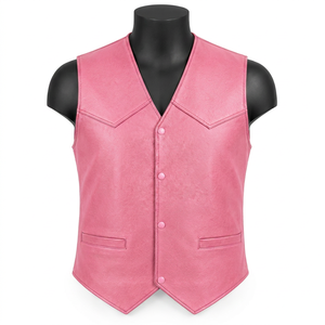 Nuevo Modelo 2025 Chaleco de Hombre de Alta Gama con Cuello en V, Cierre de un Botón, en Mezclilla Negra y Cuero Vacuno Ecológico, Estilo Inglés, para Otoño - Product Image 1