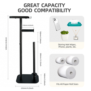 Portarrollos de papel higiénico móvil sin pared con bandeja para teléfono y soporte para rollo de pañuelos para baño - Product Image 6