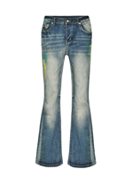 Jean slim déchiré et délavé bleu style punk rétro AM à taille mi-haute pour homme – Tendance automne