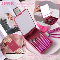 JPNK Travel Makeup Brush Set 14PCS Synthetic Face Foundation Eye Shadow Makeup Brushes Powder Puff with 5X Magnifying Mirror Box