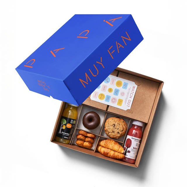 Custom Blue Sleeve Lid Kraft Snack Hamper Box with Dividers Folding Die-Cut Cardboard Subscription & Gift Packaging