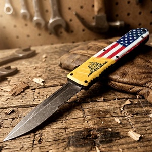 Cuchillo táctico automático <span class=keywords><strong>de</strong></span> doble acción con mango <span class=keywords><strong>de</strong></span> aleación <span class=keywords><strong>de</strong></span> zinc, diseño <span class=keywords><strong>de</strong></span> la bandera <span class=keywords><strong>de</strong></span> Gadsden <span class=keywords><strong>de</strong></span> 9 pulgadas, venta al por mayor para pedidos pequeños OEM - Product Image 2