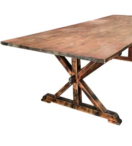 Antique Banquet Wedding Reclaimed Elm Wood Farm Table With X Cross Leg