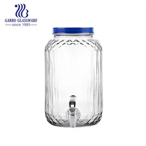 hot sale Cheap Tall 4 liter Round Cold Drink Beverage Mason Glass Drink Dispenser with plastic tap for bar