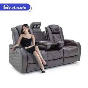 Geeksofa-asiento eléctrico para cine en casa, silla reclinable de 3 plazas de cuero, con cargador USB, Loveseat Power