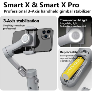 Smart X Pro Luz <span class=keywords><strong>de</strong></span> relleno Carga inalámbrica 3-<span class=keywords><strong>Estabilizador</strong></span> <span class=keywords><strong>de</strong></span> cardán <span class=keywords><strong>de</strong></span> mano plegable <span class=keywords><strong>para</strong></span> cámara <span class=keywords><strong>de</strong></span> acción <span class=keywords><strong>de</strong></span> IPhone - Product Image 3
