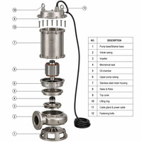 Pompa Air Limbah Submersible Stainless Steel 316 Tiga Fasa Anti-Sumbat High Head 0.5 HP Tekanan Tinggi