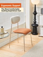Chaise de salle à manger moderne style crème, revêtement en similicuir, dossier design mi-siècle, structure durable en acier inoxydable, pour la maison et le bureau
