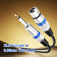 Kabel Mikrofon XLR Female ke 1/4 Inch (6.35mm) TRS Seimbang untuk Aplikasi Mixer, Gitar, Mobil, HDTV