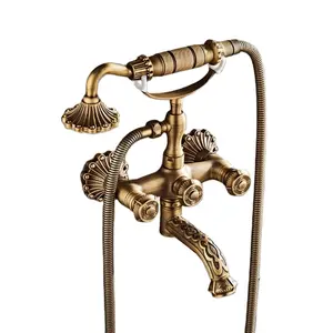 dual handle wall mounted luxury unique old bronze bathtub bath faucet mixer with telephone handle shower