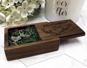 Boîte à bijoux de rangement en bois Boîte à bagues de mariage en bois <span class=keywords><strong>vintage</strong></span> Boîte à bagues d'échange de cérémonie - Product Image 3