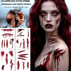 Autocollants de tatouage de cicatrices d'<span class=keywords><strong>horreur</strong></span> d'Halloween, transfert à l'eau, imperméables, maquillage de plaies sanglantes, autocollants de fête - Product Image 1