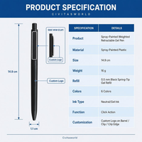 Stylo gel lesté personnalisé avec logo, peint par pulvérisation, clip en plastique et métal, pointe 0,5 mm, à clic