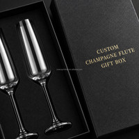 Boîte cadeau de luxe en PU avec logo personnalisé, emballage en papier, dorure à chaud, pour 2 flûtes à champagne avec séparateur en mousse