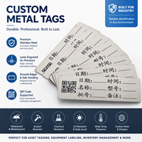 Plaque d'identification métallique professionnelle durable en acier inoxydable gravée au laser avec numéro de série, QR code et trous de fixation pour équipement