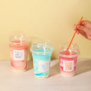 Özel logo baskı tedarikçileri smoothies boğa için kubbeli kapaklı plastik bardaklar 400 ml 500 ml 600 ml buzlu içecek bardakları
