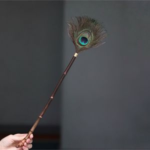 Handmade Bamboo Handle Peacock Feather Duster 53cm Long Soft Fragile Ornament Cleaner Buddha Statue Cleaning Tool - Product Image 1