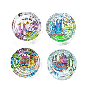 Cendrier à cigares en verre imprimé avec logo personnalisé, cendrier rond pour hôtel design personnalisé cendrier souvenir de <span class=keywords><strong>Barcelone</strong></span> accessoires pour fumeurs - Product Image 1