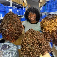 Promotion Letsfly 32$ Perruques Bob Bangs sans lacet, ondulées, 12 pouces, cheveux vierges bruts, vente en gros, perruques de cheveux humains naturellement bouclés 200%