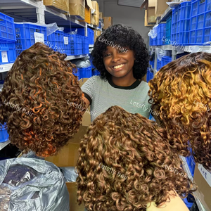 Promotion Letsfly 32$ Perruques Bob Bangs sans lacet, ondulées, 12 pouces, cheveux vierges bruts, vente en gros, perruques de cheveux humains naturellement bouclés 200% - Product Image 2