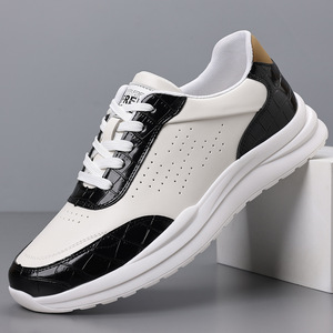 Baskets plateforme pour hommes, bout rond, empeigne en maille respirante, semelle extérieure en caoutchouc, à lacets, pour la marche, hauteur de talon moyenne 3cm-5cm, couleur unie - Product Image 1