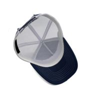 Bas prix en gros personnalisé dos chapeau impression broderie cuir Patch logo 5 panneau maille Snapback casquette logo blanc camionneur chapeau