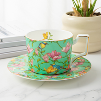 Service à café et à thé de luxe, écologique, classique, motif floral royal européen, fait main, en porcelaine fine, sans BPA, tasse et soucoupe