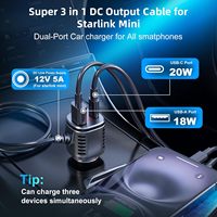 Adaptador de Corriente para Encendedor de Cigarrillos de Coche Starlink Mini 3 en 1, 5M, 12V/24V, USB-C PD20W, USB-A QC18W, Pantalla de Voltaje, Resistente a los Rayos UV y a las Llamas