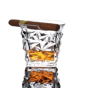 N46 בסגנון בוהמי 300 מ""ל גביע וויסקי מזכוכית שקוף קריסטל עם עיצוב יהלום ומחזיק סיגרים ליין
