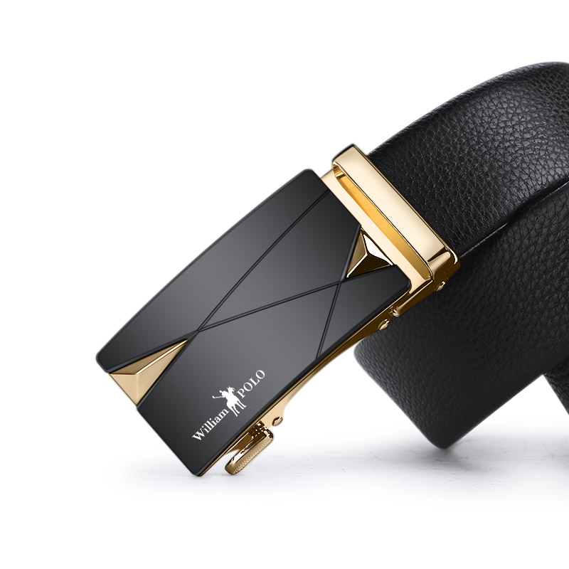 Ремень с автоматической пряжкой мужской, регулируемый Модный деловой черный пояс из натуральной кожи, под заказ
