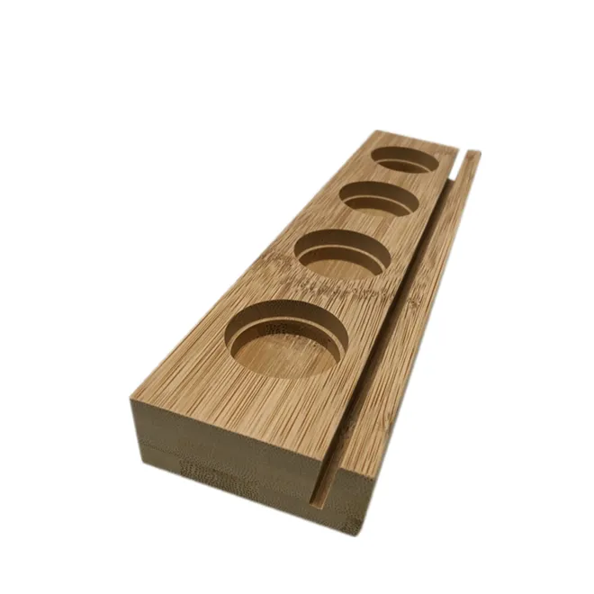 4 Slot di bambù espositore con segno acrilico Slot di oli essenziali Organizer supporto in legno per rossetto smalti per unghie barattoli di vernice