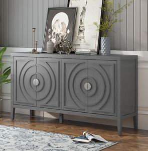 Modern <b>Sideboard</b> Door with Circular Groove Design Wood Door Handle <b>for</b> Living Room Dining Room - Product Image 5