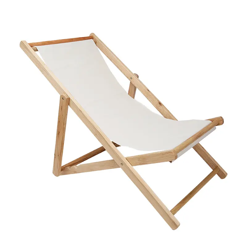 Canvas And Dark Wooden Beach Deck Guangdong Folding Chair