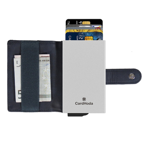 Unisex Genuine Leather Short Bifold <b>Wallet</b> With <b>RFID</b> <b>Blocking</b> Card Holder Money Clip Snap Closure Canvas Lining - Product Image 1