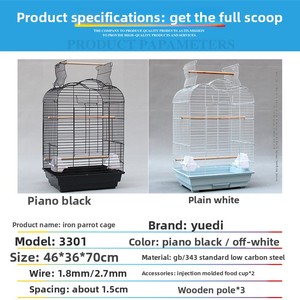 Gaiola para Pássaros com Superfície Pintada em Aço Inoxidável, Fechamento Push-Up, Teto Aberto, Bandeja Plástica com Padrão de Pontos, Gaiola para Papagaios - Product Image 4