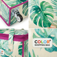 Sac de courses à roulettes en PP laminé imperméable avec 4 roues pivotantes et fermeture éclair pour supermarché