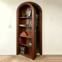 Porte de bibliothèque dissimulée en bois naturel avec arche pour bureau et chambre à coucher