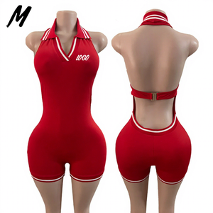 Costume da donna con Logo personalizzato da donna Sexy senza schienale rosso alla moda tuta da donna - Product Image 1