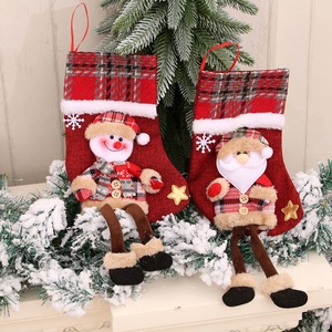 Weihnachtsdekoration Stoffstrumpf-Anhänger Puppen Dreidimensionale Jute-Socken Geschenktasche Langbeinige Strümpfe - Product Image 3