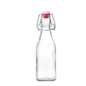 250ml 500ml 750ml 1000ml Round Square Transparent Empty Drink Glass Bottle with Swing Top Stopper for Beverage