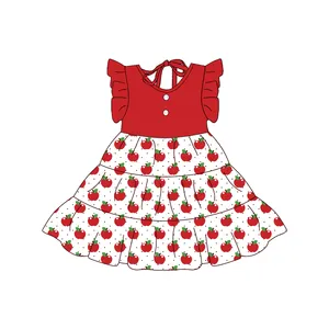 Qingli OEM nouveauté enfants Flutter manches pomme imprimé Smock robe bébé filles