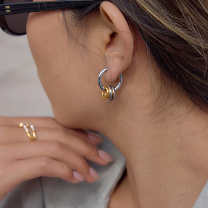 Pendientes de aro de acero inoxidable con diseño geométrico en tono dorado y plateado, joyería de moda para mujer - Product Image 2