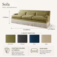 Canapé 3 places en velours vert olive OEM&ODM avec franges, canapé moderne à franges pour salon, canapé en velours pour la maison et l'hôtel