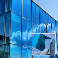 Película Decorativa Autoadhesiva para Vidrios de Edificios, con Rechazo de Infrarrojos del 87%, Color Azul Plateado, Control de Calor, para Arquitectura, Sala de Estar y Cocina