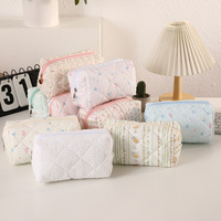 Tas Makeup Jacquard Bermotif Bunga Kecil Baru untuk Perjalanan, Perawatan Kulit, Tas Ritsleting, Tas Penyimpanan Portabel Kapasitas Besar, Tas Lembut