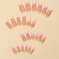 Ongles à presser de luxe, French Manucure, Strass Cœur, Faux Ongles Faits Main Réutilisables, Cadeau pour Femme, Vente en Gros, Dropshipping